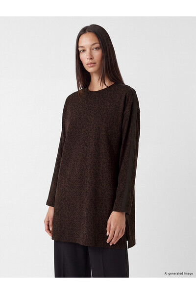 LC Waikiki Nevavm Farkıyla Lcw Everyday Brown Diving Fabric Leopard Oversize ...