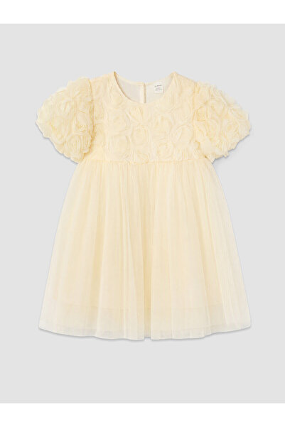 LC Waikiki Lcw Kids Ecru Tulle Embroidered Girls' Dress with Nevavm Difference