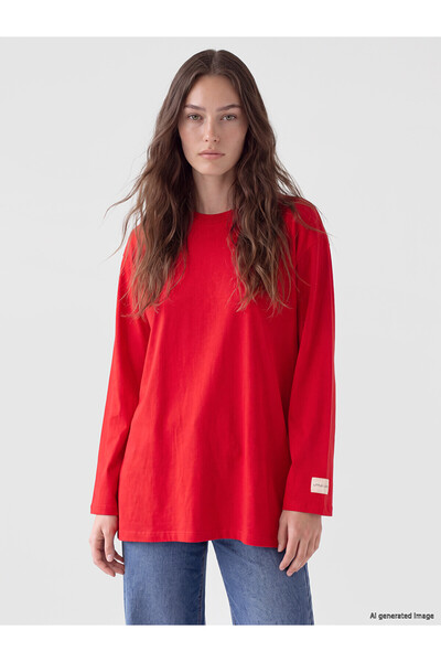 LC Waikiki Alita City Farkıyla Lcw Modest Red Combed Cotton Plain Loose & Bag...