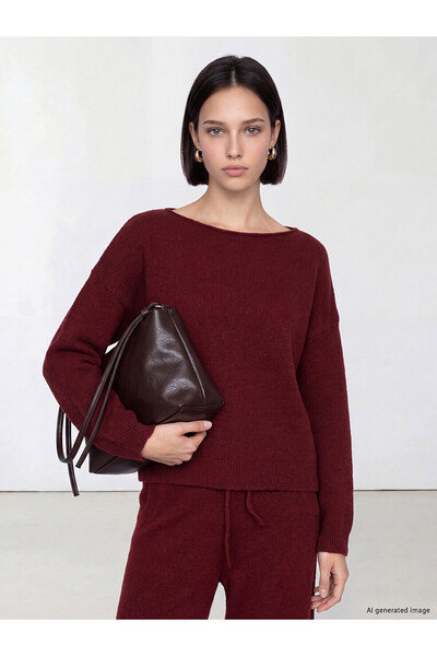 LC Waikiki Nevavm Lcw Comfort Burgundy Knitwear Plain Boat Neck Women's Sweat...