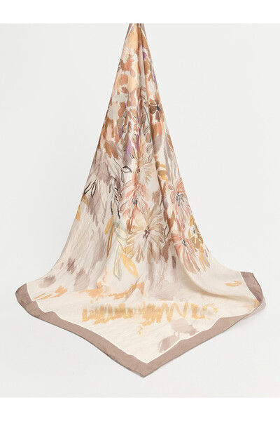 LC Waikiki Lcw Modest Brown Satin Floral Women's Shawl with Nevavm Difference