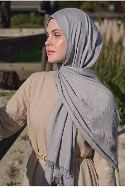 Nazellaa Aya Series Plain Aya Thin Cotton Shawl Light Gray