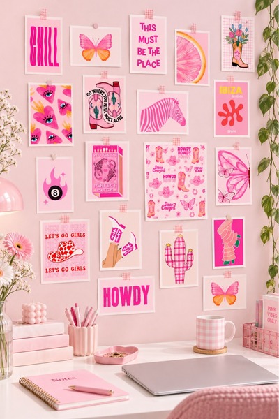 MMM Print Center Modern Pembe Poster Seti 30 Adet Çerçevesiz 10x15 cm Kalın K...