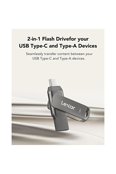 Lexar فلاش USB ثنائي المنفذ JumpDrive D400 بسعة 128 جيجابايت، USB 3.1 نوع C