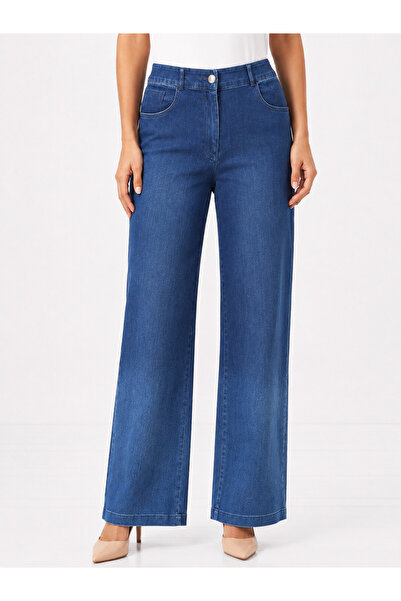 MissWhence High-Waist Wide-Leg Stretch Jeans - Navy