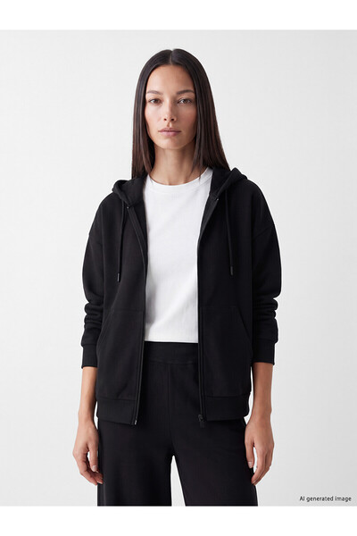 LC Waikiki Alita City Black 3 Thread Threaded Flat Oversize Women's Zippered ...