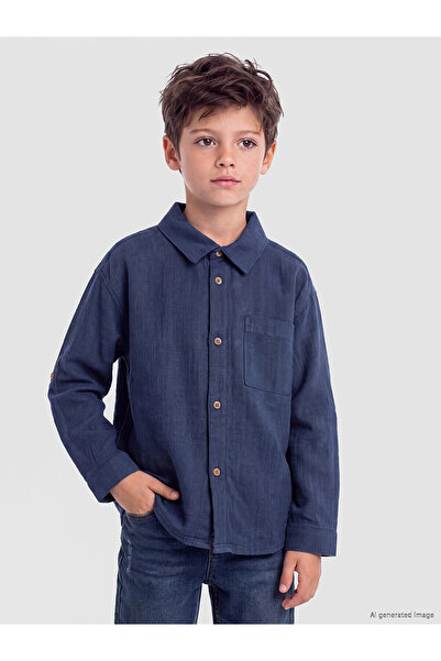 LC Waikiki Two Mt Shop Quality Lcw Kids Indigo Plain Loose & Baggy Boys' Shirt
