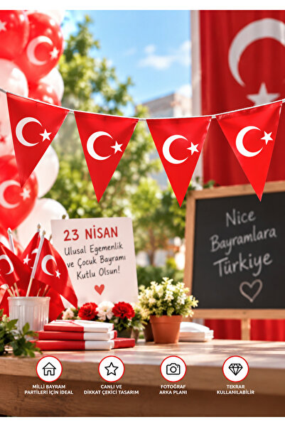 Işıltı Balon Dükkanı Türk Bayrağı Üçgen Flama Bayrak Süsü 23 Nisan 29 Ekim Mi...