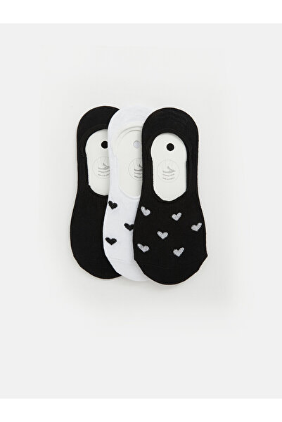 LC Waikiki Alita City Black Patterned 3-Pack Women's Ballerina Socks with a D...