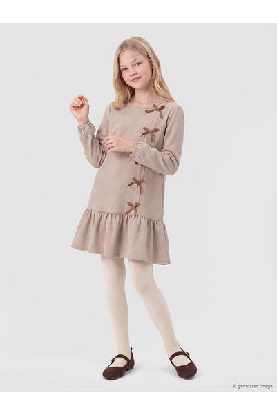 LC Waikiki TexX Store Ποιότητα LCW Kids Καφέ φόρεμα για κορίτσια με φιόγκο