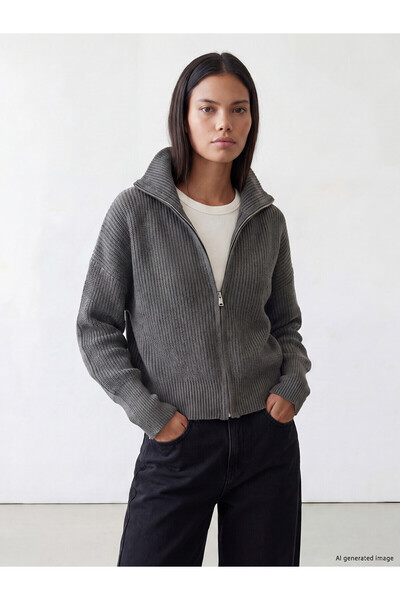 LC Waikiki Lcw Comfort Anthracite Knitwear Plain Cardigan with Nevavm Difference