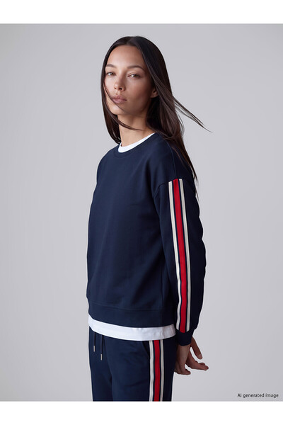 LC Waikiki Alita City Lcw Everyday Navy Blue Striped Soft Touch Women's Sweat...