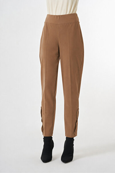 MissWhence Straight-Leg Trousers with Folded Hem Details - Camel