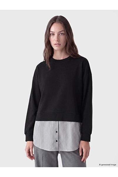 LC Waikiki Nevavm Farkıyla Lcw Modest Black Interlock Striped Loose & Baggy W...