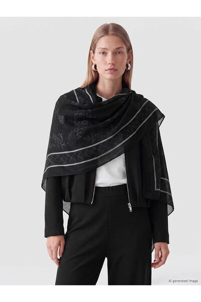 LC Waikiki Nevavm Farkıyla Lcw Accessories Black Voile Striped Women's Shawl