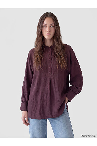 LC Waikiki Nevavm Farkıyla Lcw Modest Plum Judge Collar Women's Shirt Tunic