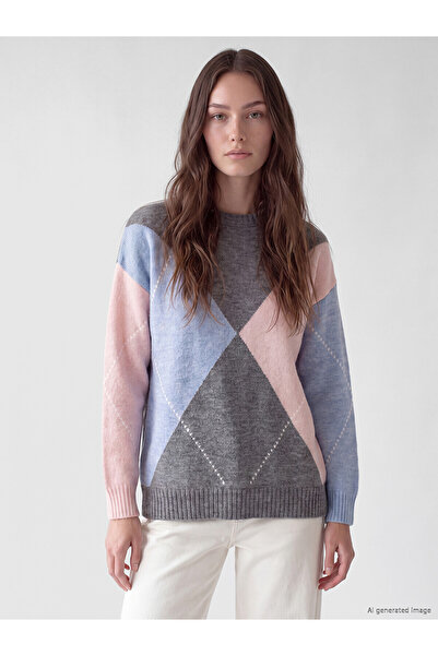 LC Waikiki Nevavm Lcw Modest Pink Knitwear with Diamond Pattern Loose & Baggy...