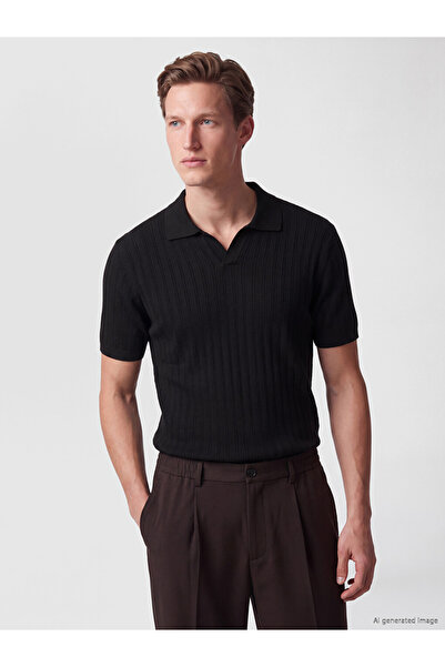 LC Waikiki Peak New Season Black Polo Collar Men's Knitwear T-Shirt