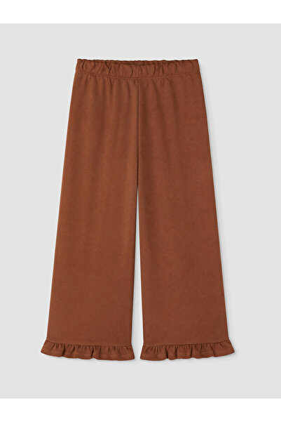 LC Waikiki Peak New Season Brown Elastic Waist Ruffled Girls' Trousers