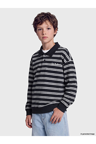 LC Waikiki Two Mt Shop Quality Lcw Kids Navy Blue Polo Collar Striped Boys' S...