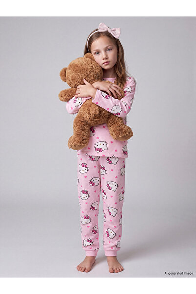LC Waikiki Özmarka New Season Pink Printed Girls' Pajama Set
