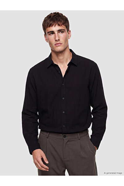 LC Waikiki Peak New Season Black Regular Fit Linen Look Men's Shirt