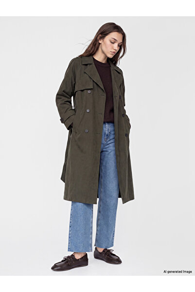 LC Waikiki Gencc Kalitesiyle LCW Modest Haki Kuşaklı Kadın Gabardin Trençkot
