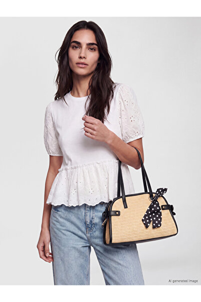 LC Waikiki Vizyon New Season Women's Straw Shoulder Bag with Ecru Accessories