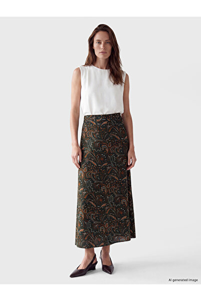 LC Waikiki Vizyon New Season Khaki Patterned Skirt with Elastic Waist