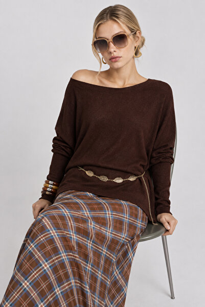 Lovelyİstanbul Boat Neck Seasonal Knitwear Sweater Lki̇0065 Brown