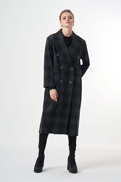 MissWhence Double-Breasted Long Coat - Gray