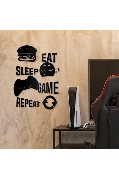 KHUBARA' AL-ALWAN لوحة أكريليك - eat sleep game repeat-AC-20626011-105X75أسود
