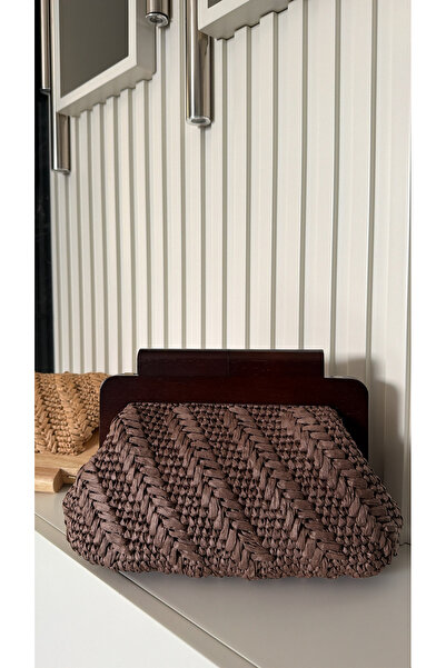 WOMANBAG Handmade Wicker Wooden Burs Clutch Bag Brown (38X24Cm)