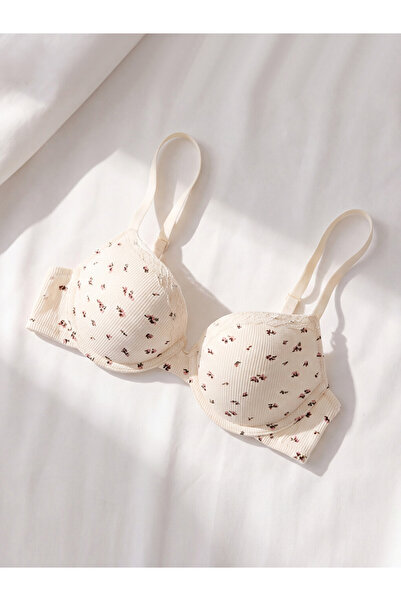 LC Waikiki Peak New Season Ecru Underwire Padded Floral T-Shirt Bra