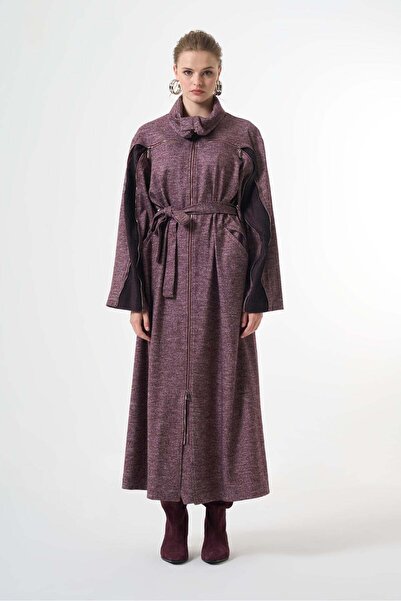 MissWhence Belted Cape-Style Felt Coat - Burgundy