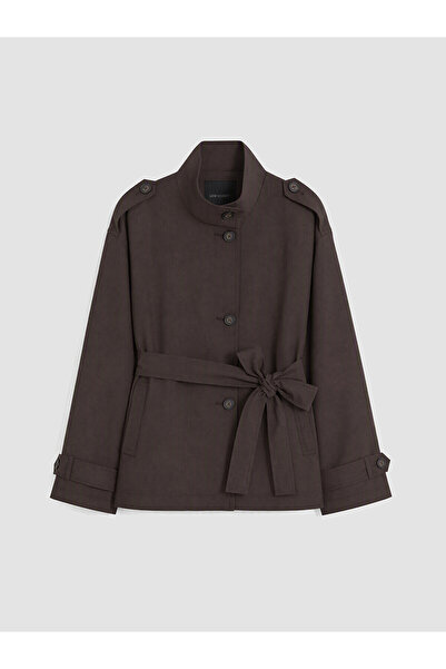 LC Waikiki Gencc Kalitesiyle LCW Modest Kahverengi Dik Yaka Kuşaklı Oversize ...