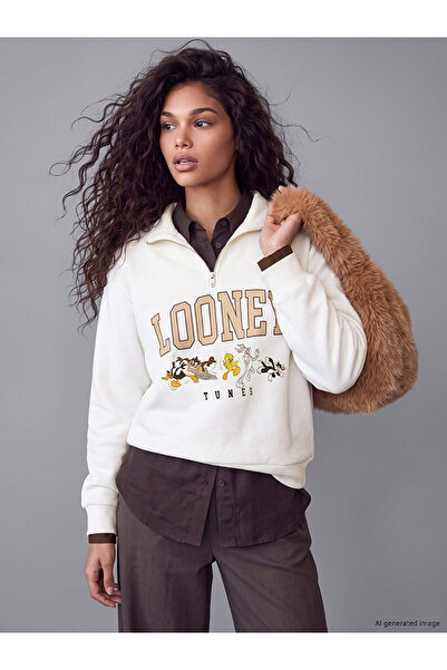 LC Waikiki Vizyon New Season Beige Printed Oversize Women's Sweatshirt