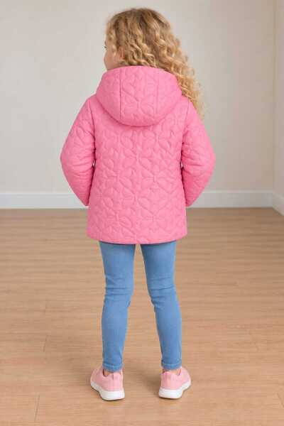 DUBLİNO KİDS Flying Butterfly Patterned Girls' Water and Wind Proof Hooded Coat