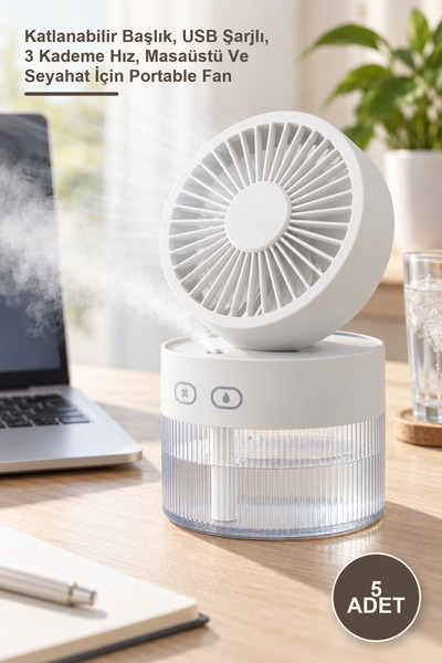 Yenilig 5 Adet Su Spreyli Katlanır Başlıklı USB Mini Fan – Katlanabilir Başlık, USB Şarjlı, 3 Kademe Hız, Masaüstü Ve Seyahat İçin Portable Fan