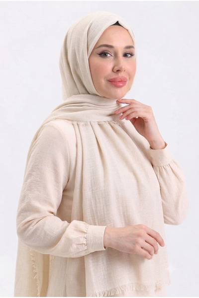 Nazellaa Aya Series Plain Aya Thin Cotton Shawl Bone Color