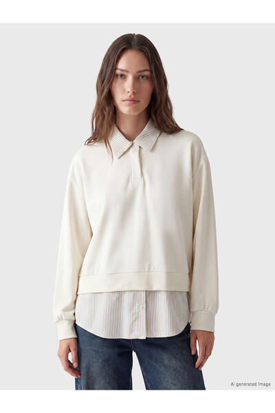 LC Waikiki Nevavm Lcw Modest Beige Interlock Plain Loose & Baggy Women's Swea...
