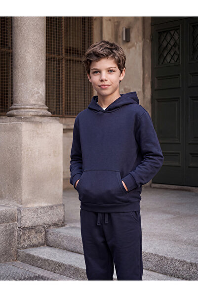 LC Waikiki Two Mt Shop Quality Lcw Kids Navy Blue Hooded Plain Boys' Thick Sw...