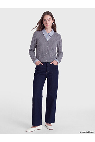 LC Waikiki Alita City Lcw Modest Indigo Denim Straight Wideleg High Waist Wid...