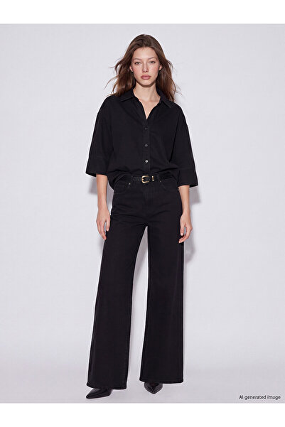 LC Waikiki Alita City Farkıyla Lcw Jeans Black Denim Straight Wideleg High Wa...