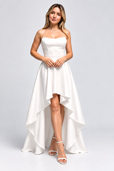 FİYPER Women's Corset Bustier Asymmetrical Satin Skirt 2 Piece Evening Dress Set