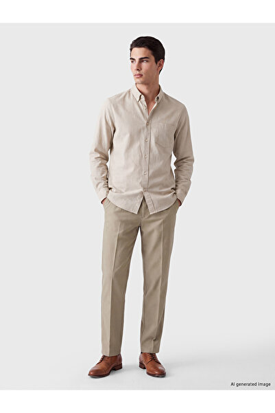 LC Waikiki Özmarka New Season Beige Regular Fit Dobby Men's Shirt