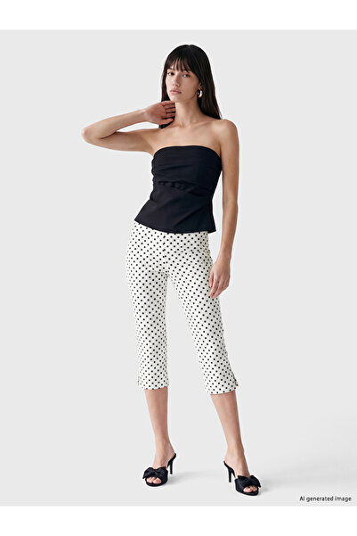 LC Waikiki Vizyon New Season Ecru High Waist Polka Dot Women's Capri