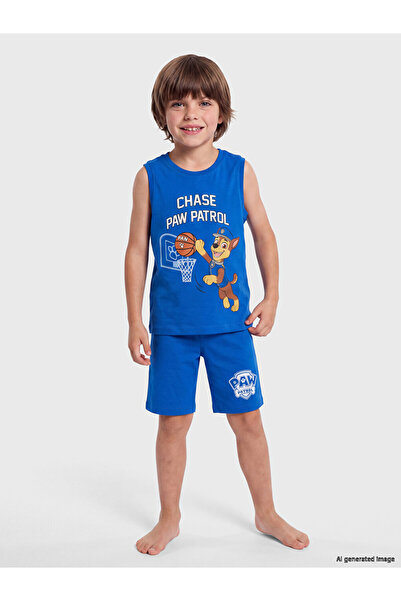 LC Waikiki Vizyon New Season Blue Printed Boys' Shorts Pajama Set