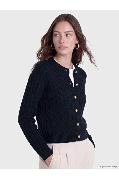 LC Waikiki Lcw Comfort Navy Blue Knitwear Patterned Cardigan with Nevavm Diff...
