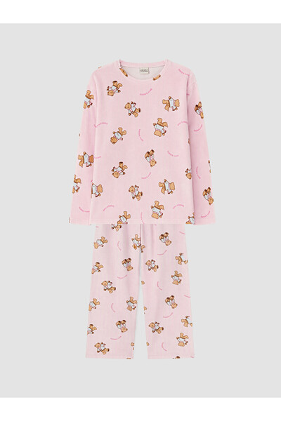 LC Waikiki Rmz Gi̇yi̇m Farkiyla Embroidered Girls' Velvet Pajama Set